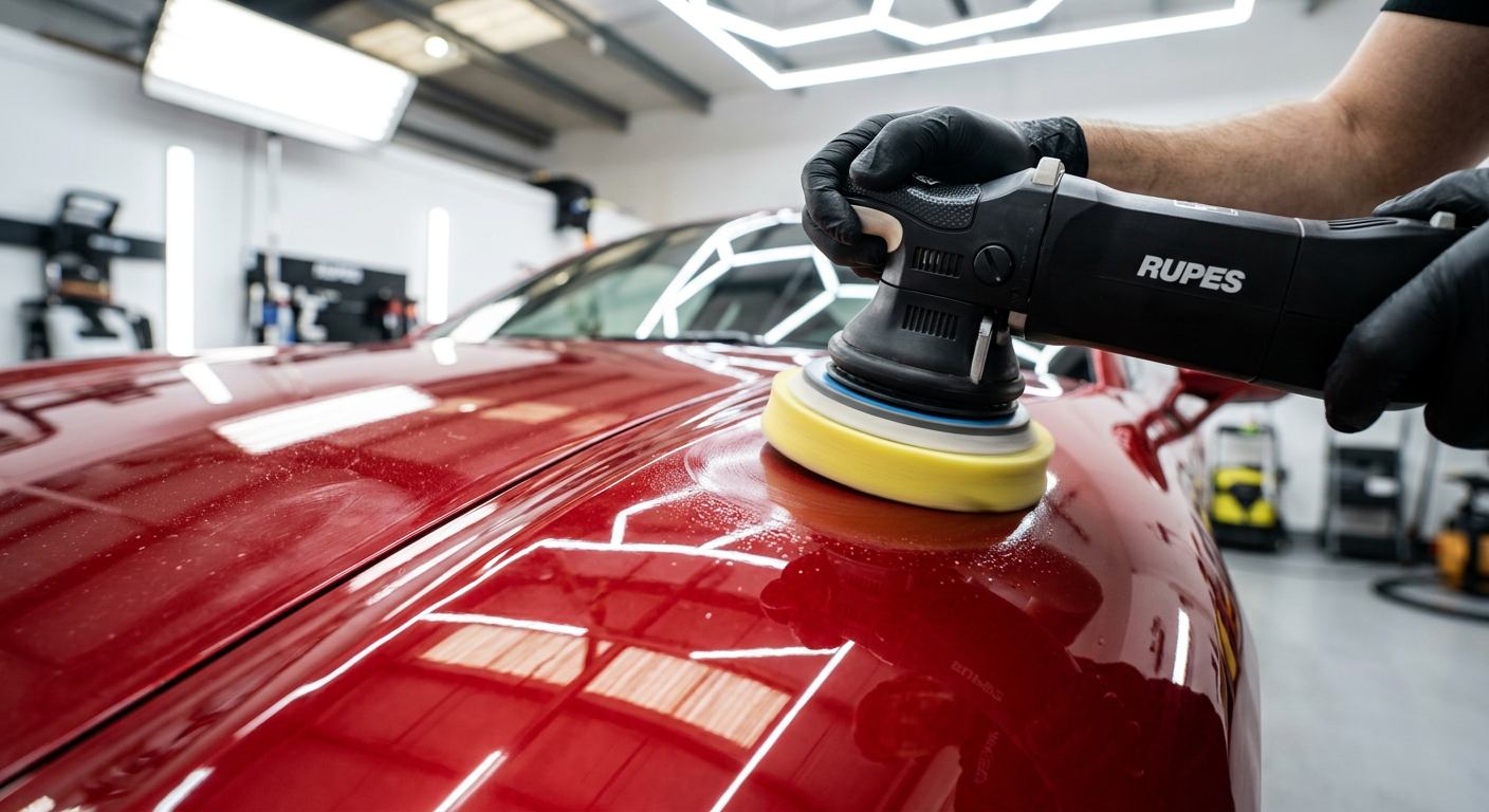 Detailer applying ceramic coating to glossy paint