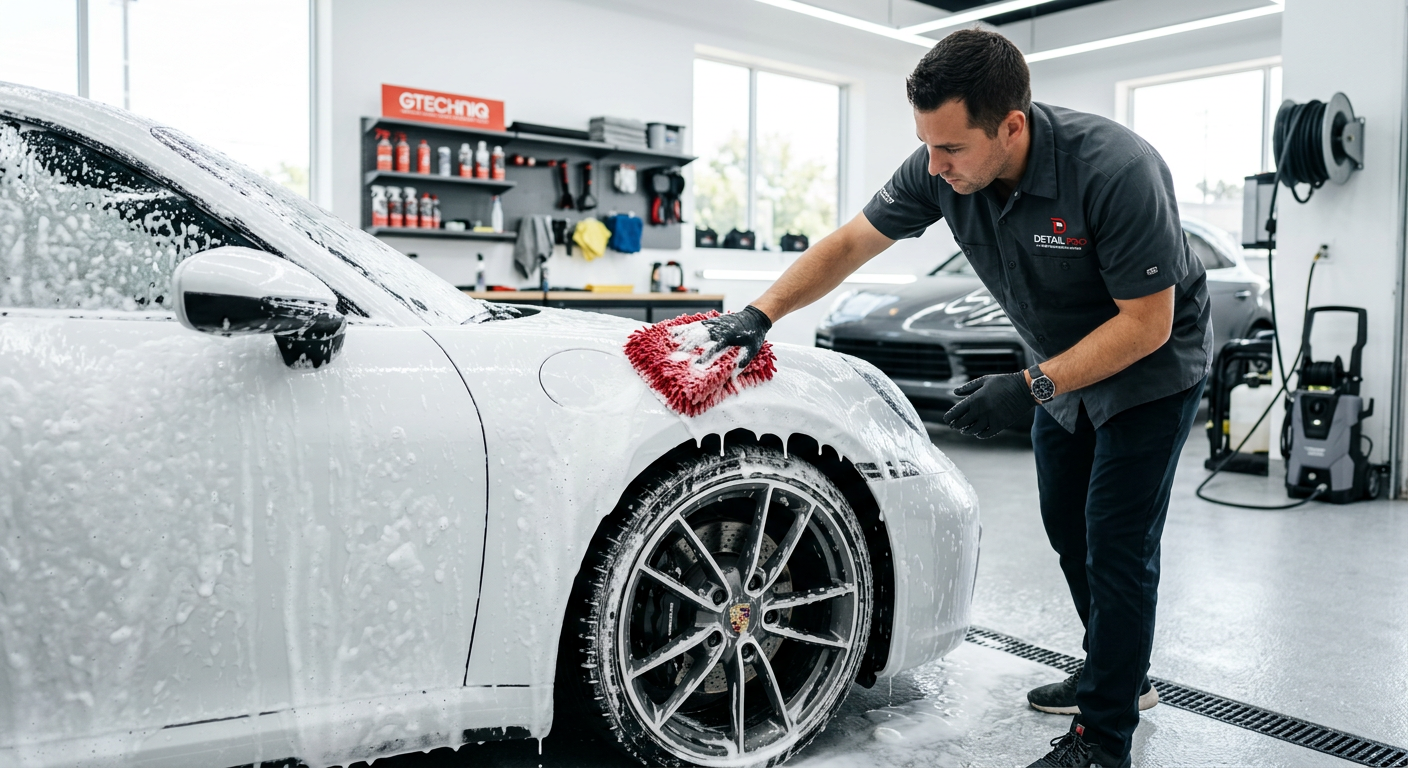 Car exterior covered in thick wash foam
